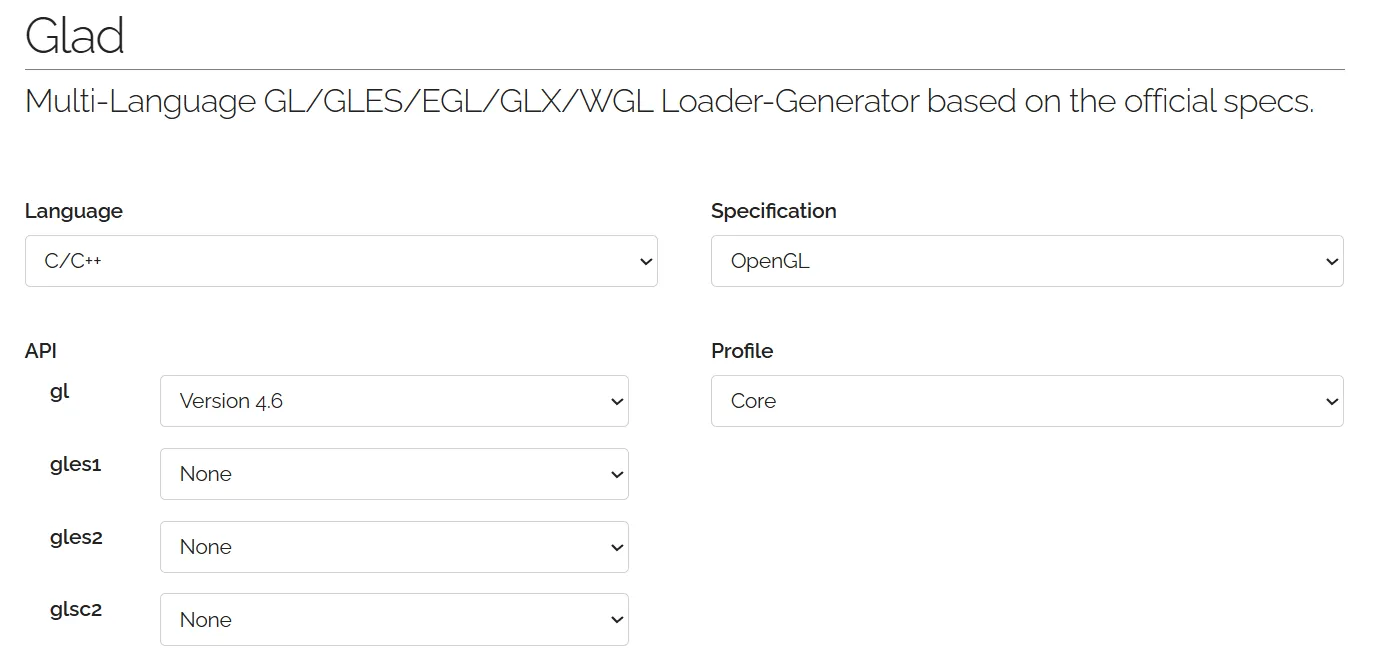 Captura de pantalla de la configuración de GLAD
