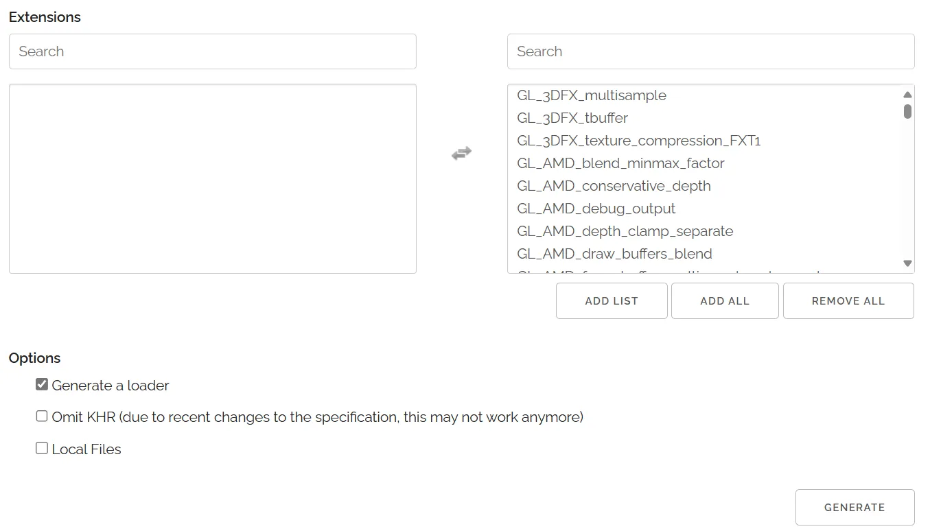 Captura de pantalla de la configuración de GLAD